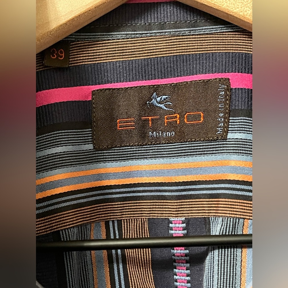 Etro Milano Multi-Color Stripe Luxury Unique Shirt Italy Size 39 - Picture 7 of 7